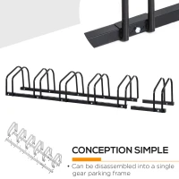 HOMCOM Bike Stand Parking Rack - Floor or Wall Mount Bicycle Cycle Storage Locking Stand, 179L x 33W x 27H, 6 Racks, Black(m-5)
