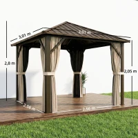 Outsunny Gartenpavillon ca. 3 x 3 m Aluminium Pavillon mit Stahldach Hardtop Moskitonetz 4 Seitenteile, UPF50+(m-3)