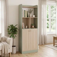 HOMCOM Bibliothèque à 5 niveaux, meuble de rangement, étagère à livres avec 2 portes, 60 x 30 x 161,2 cm vert et bois naturel(m-8)