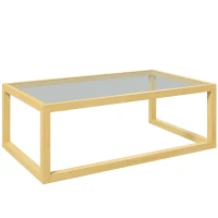 HOMCOM Table basse rectangulaire table de salon avec plateau en verre trempé cadre en bois d'hévéa dim. 100L x 60l x 35H cm(m-12)