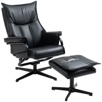 HOMCOM Poltrona Relax com Banco Giratória Encosto Reclinável Estrutura de Aço Preto(m-6)