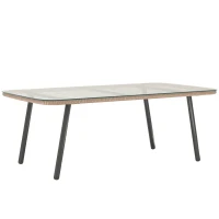 Outsunny Tavolino da Giardino in Rattan PE con Piano in Vetro e Acciaio, 110x60x40 cm, Legno Naturale(m-1)