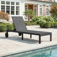 Outsunny Sonnenliege Atmungsaktive Gartenliege mit 6-fach Verstellbar Rückenlehne Rädern Aluminiumrahmen(m-2)