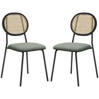 HOMCOM Pack de 2 Sillas de Comedor con Respaldo de Ratán Sintético y Marco de Acero para Salón 44x54x87 cm Verde Oscuro y Negro(m-11)