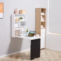 HOMCOM Wandschreibtisch, klappbare Tischplatte, 5 Fächer, 60x94,5x147cm, Schwarz/Weiß(m-10)