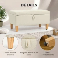 HOMCOM Banc de rangement, bout de lit, repose-pieds rembourré en lin avec pieds en bois de caoutchouc, 71x37x36cm, beige(m-6)