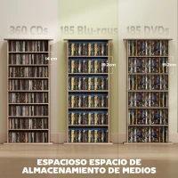 HOMCOM Estantería para CDs y DVDs Estrecha con 8 Compartimentos Estantes Ajustables 58x24x126,3 cm Madera Natural(m-4)