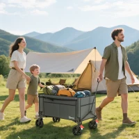 Outsunny Festival Trolley on Wheels, 150L Folding Camping Trolley Cart with Openable Sides, Adjustable Handle and Brakes for Shopping Beach Garden Fishing, Grey(m-2)