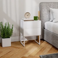 HOMCOM Comodino Moderno a 2 Cassetti con Apertura a Pressione, MDF e Acciaio, 40x30x50 cm, Bianco(m-9)