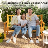 Outsunny Bancă de Grădină pentru 2-3 Persoane din Lemn de Pin, Bancă de Exterior cu Măsuță Rabatabilă și Brațe, pentru Balcon, Terasă și Grădină, 153x56x91 cm, Maro Deschis(m-6)