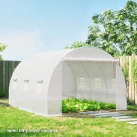 Outsunny Bâche de Rechange Serre Tunnel 9 m², bâche 3 x 3 x 2 m PE Anti-UV imperméable 6 fenêtres + Porte Enroulable zippée blanc(m-8)