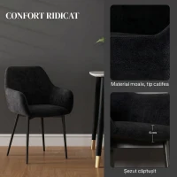 HOMCOM Set 2 Scaune Moderne pentru Sufragerie cu Brațe, Șezut Tapițat și Picioare din Oțel, 54x57x80 cm, Negru(m-5)