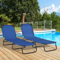 Outsunny Set of Two Metal Frame Folding Sun Loungers - Blue(m-10)