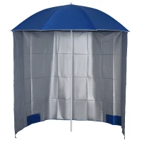 Outsunny Ombrellone da Spiaggia con Tenda Integrata, in Metallo e Poliestere, Ø220x220 cm, Blu(m-1)
