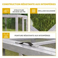 PawHut Clapier Lapin Extérieur Enclos Lapin Pliable en Bois Toit Ouvrant et Poignée pour Poule Canard 110x105x50cm Gris(m-7)