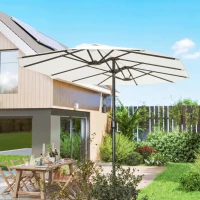 Outsunny Umbrelă Dublă cu 12 Spițe, cu Manivelă, din Metal și Poliester, 4,6x2,7 m, Alb(m-9)