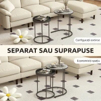 Set 2 Măsuțe de Cafea HOMCOM Stivuibile în Stil Industrial, din Lemn și Metal, Ø42x54 cm și Ø36.5x48.5 cm, Gri și Negru(m-4)