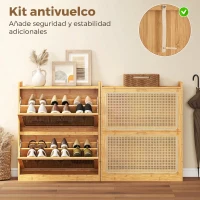 HOMCOM Zapatero Estrecho de Bambú con 2 Cajones Abatibles de Ratán para 12-14 Pares de Zapatos 69x29x83 cm Natural(m-9)
