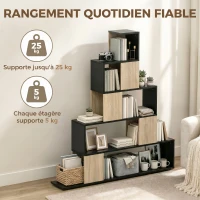 HOMCOM Étagère de rangement, bibliothèque géométrique à 5 niveaux, pour bureau, salon, chambre, noir et bois naturel(m-6)