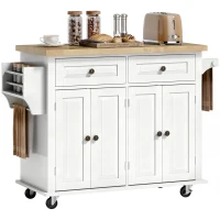 HOMCOM Isla de Cocina con Ruedas Mueble Auxiliar de Cocina con Especiero y Barra Lateral 111x44,5x82,5 cm Blanco(m-12)