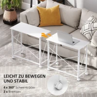 HOMCOM Schreibtisch mit Rollen Faltbarer Bürotisch mit Stahlgestell für Arbeitszimmer Schlafzimmer 80 x 40 x 75 cm Weiß(m-5)