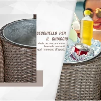 Outsunny Set 5 Pezzi Tavolino con 4 Sedie da Giardino Alte in Rattan Sintetico con Secchiello per Ghiaccio, Marrone(m-5)