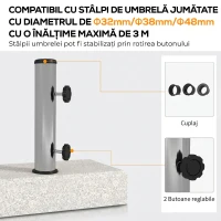 Outsunny Bază pentru umbrelă de grădină 25kg pentru tije de Ø32mm, Ø38mm și Ø48mm, din granit și oțel inoxidabil, 45x22.5x40 cm, gri(m-4)