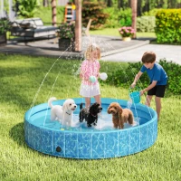 PawHut Hundepool Faltbar Planschbecken mit Brunnen- und Wasserpolsterdesign Ø160 x 30 cm Blau(m-10)