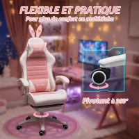 Vinsetto Chaise de gaming avec support lombaire, hauteur réglable, dossier inclinable, oreilles de lapin et appui-tête, rose(m-7)