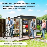 Outsunny Cobertizo de Jardín Exterior 2,7 m² 234x132x185 cm con Triple Puerta Cerradura y Ranuras de Ventilación Gris(m-4)