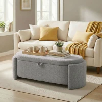 HOMCOM Puff Almacenaje Banco Almacenaje Ovalado 129x48,5x44 cm Tapizado en Terciopelo de Teddy Carga 200 kg Gris Claro(m-10)