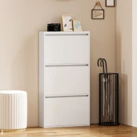 HOMCOM Metall-Schuhschrank mit 3 Klappfächern, schlanker Schuhschrank, wandmontiert, für 6 Paar Schuhe, Weiß(m-10)
