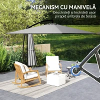Outsunny Umbrelă de grădină suspendată 2,5x2,5 m cu manivelă, înclinabilă și rotativă cu husă, gri(m-7)