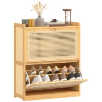 HOMCOM Meuble à chaussures 14 paires, armoire à chaussures 2 tiroirs rabattables, étagères réglables, 69x29x83cm, bois naturel(m-12)