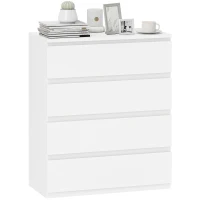 HOMCOM Commode 4 tiroirs, meuble de rangement épuré pour chambre, intérieur, 80 x 39 x 95 cm panneau de particules blanc(m-11)