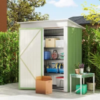 Outsunny Metal Garden Shed, Outdoor Lean-to Shed for Tool Motor Bike, with Adjustable Shelf, Lock, Gloves, 5'x3'x6', Green(m-2)