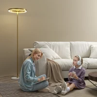 HOMCOM Lâmpada de pé, Interruptor de pé, Estrutura metálica, Abajur acrílico, 4000K, regulável, Dourada(m-5)