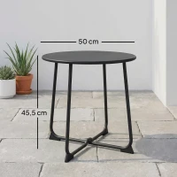 Outsunny 50 cm Runder Outdoor-Tisch, Metall Gartencouchtisch mit X-förmigem Gestell und rutschfesten Füßen, Schwarz(m-3)