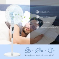 HOMCOM Standventilator Lüfter Fernbedienung Höhenverstellbar 3 Geschwindigkeitsstufen Metall, Weiß, Ø44,5 x H110-124 cm(m-7)