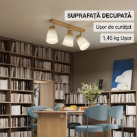 HOMCOM Candelabru de Tavan cu 3 Puncte de Lumină Reglabile la 90° și Dulii E27, Culoare Lemn(m-8)