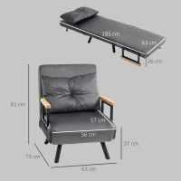HOMCOM Sofá Cama Individual Plegable Silla Cama Convertible 4 en 1 Respaldo Ajustable de 5 Niveles y Almohada 63x73x81 cm Gris(m-3)