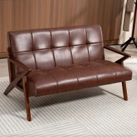 HOMCOM Compact 2 Seater Sofa, Vintage Tufted Loveseat Sofa with Solid Wood Legs, PU Leather Small Couch Settee for Living Room, Bedroom, Home Office, 133 x 81 x 78.5 cm, Brown(m-10)