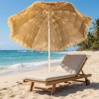 Outsunny Parasol de plage Ø 1,85 m, grand parasol inclinable, style hawaïen, hauteur du mât réglage, sac de transport , kaki(m-9)