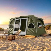 Outsunny Camping Tent, Family Tent 4-8 Person 2 Room, with Large Mesh Windows, Easy Set Up for Backpacking Hiking Outdoor, Green(m-12)