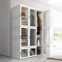 HOMCOM Portable Clothes Wardrobe for Bedroom, Foldable Clothes Organiser with Cube Storage, Hanging Rods, Magnet Doors, White(m-11)