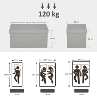 HOMCOM Puff de Armazenamento, Banco Estofado com Espaço e Tampa para Sala, Quarto, Corredor, Cinza Claro(m-3)
