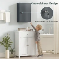 kleankin Wand-Medizinschrank, Badezimmerschrank mit 3 Regalböden, 2 Schlüsseln, 40 x 18 x 60 cm, Grau(m-4)