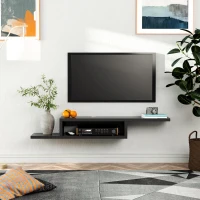 HOMCOM Floating TV Unit, Wall Mounted TV Stand with Open Shelf and 2 Cable Holes, Entertainment Unit for Living Room, Black(m-2)