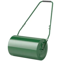 Outsunny 63 L Garden Lawn Roller with Water/Sand Filled Drum, Heavy Duty Steel Lawn Push Rolling Tool for Grass Seeding, Soil Levelling, Dark Green(m-11)