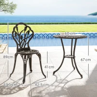 Outsunny Set da Esterno 3 Pezzi con 2 Sedie da Giardino e Tavolo Rotondo con Foro per Ombrellone, Bronzo(m-3)